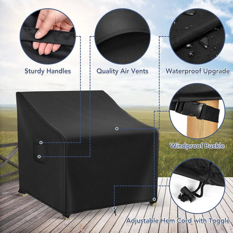 Waterproof Adirondack Chair Covers 2 Pack for Outdoor Patio Furniture Fits Up To 32W x 37D x 36H Inches Black Heavy Duty Weatherproof