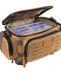 Guide Series 3500 Soft Tackle Bag With Five 3500 Stowaway Boxes, open showing interior compartments and rugged design