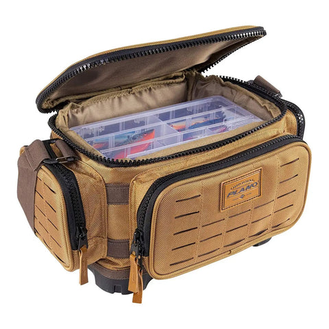 Guide Series 3500 Soft Tackle Bag With Five 3500 Stowaway Boxes, open showing interior compartments and rugged design