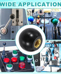 4 Piece Threaded Ball Knobs Set M6 X 20mm Phenolic Plastic Pro Grade Ball Handles shown in various machine applications