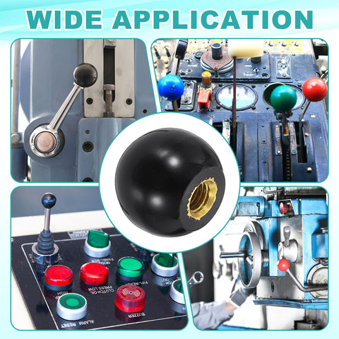 4 Piece Threaded Ball Knobs Set M6 X 20mm Phenolic Plastic Pro Grade Ball Handles shown in various machine applications