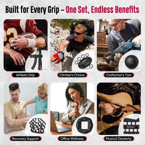Grip Strength Trainer Kit With Six Pack Hand Grippers, Adjustable Resistance Forearm Exerciser, Massage Balls For Hand Rehab
