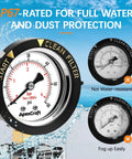 Stainless Steel Pool Filter Pressure Gauge With Two Inch Dial 0 To 60 PSI Bottom Mount One Quarter Inch NPT IP67 Waterproof Anti Corrosion For Pool Pump Spa And Aquarium Filter Clean Filter Indicator, 2-inch dial