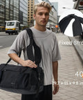 Man carrying Mens Gym Bag With Shoes Compartment And Wet Pocket Convertible Duffle Bag And Backpack Waterproof Sports Bag For Men