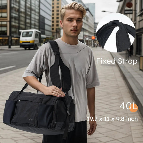 Man carrying Mens Gym Bag With Shoes Compartment And Wet Pocket Convertible Duffle Bag And Backpack Waterproof Sports Bag For Men