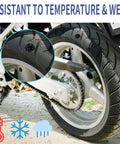 Motorcycle tire with puncture detail, showcasing Emergency Tire Repair Kit 70Pcs With Rubber Nails And Screws For Puncture Repair.
