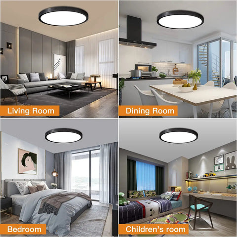 36W 15.8 Inch Flush Mount Ceiling Light Black Round Surface Low Profile For Low Ceilings Daylight 3600 Lumens Glare Free Soft Bright Non Dimmable No Fuss Install Kitchen And Bedroom Lighting