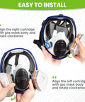 G 750 Heavy Duty Full Face Respirator Mask With A1P2 Filters Dual Filtration being assembled with instructions visible