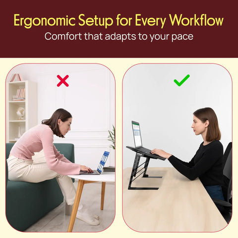 Dual Laptop Stand With Adjustable Height For Home Office, DJ Gear, Gaming Rig And Studio Setup And Workstation shown in ergonomic use