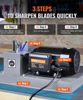 Heavy Duty Lawn Mower Blade Sharpener Delivering Serious Kick With A Gutsy 500 Watt Motor And Seven Inch Grinding Wheel for quick blade sharpening steps.