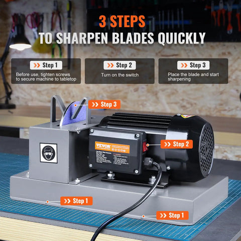 Heavy Duty Lawn Mower Blade Sharpener Delivering Serious Kick With A Gutsy 500 Watt Motor And Seven Inch Grinding Wheel for quick blade sharpening steps.