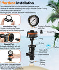 High-flow manual air relief valve with pressure gauge, top-mount for pool/spa filter; black valve body, Amazon brand