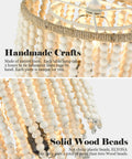Close-up of Cozy Boho Birch Wood Beaded Floor Lamp With USB Type C Port And Outlet, highlighting handmade wood beads and rope.