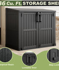 36 Cu Ft Resin Outdoor Storage Shed With Weatherproof Horizontal Cabinet And Dual Lock Doors for backyard, black wood grain