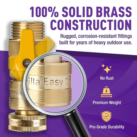 Garden Ball Valve Shut Off Quick Connector Three Quarters Inch Solid Brass GHT Fittings close-up of brass construction