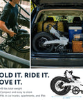 XP Lite2 Folding Electric Bike For Adults, Arctic White in trunk, compact fold, ultralight aluminum frame, 48V battery