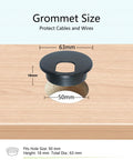 Desk wire grommet size guide from the Six Pack Desk Grommet Hole Saw Kit 50 Mm Bi-Metal With Drill Bit Hex Key Cable Sleeve.
