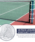 Tennis net secured with Tough As Nails 6 Inch Ball Bungee Cords Set With UV Resistant Elastic Ties, white 20 pack