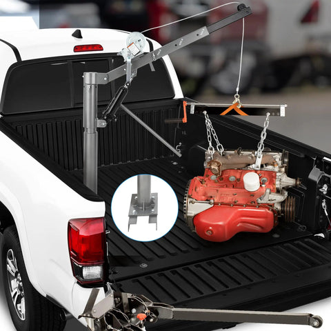 Beefy Heavy Duty Pickup Truck Crane With 1000 Lbs Capacity, Hydraulic Hoist And Manual Winch, lifting engine in truck bed
