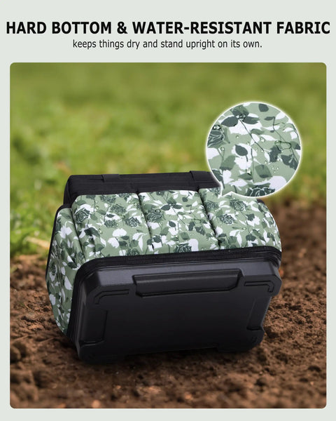 Heavy Duty Garden Tool Bag With Hard Bottom And Wide Opening, 20L Main Compartment, Water Resistant 600D Tote in garden