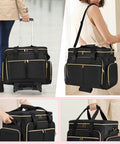 Rolling Teacher Bag With Wheels And Detachable Trolley Black Fits 15.6 Inch Laptop with padded sleeves and elastic pouches