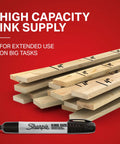 King Size Permanent Marker Set With Mega Bold Extra Wide Chisel Tip Black 12 Count Heavy Duty Multi Surface Markers shown on wood