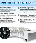 Product features of Two Speed Whole House Fan With Super Silent German Motor And Cold Weather Damper For Sharp Energy Savings No Sweat Diy Install.