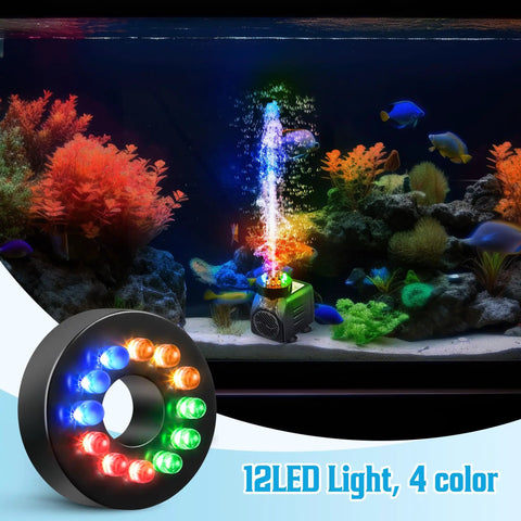 Beast Submersible Fountain Pump With Lights 16W 800 Liters Per Hour Flow 8.86ft Lift Ultra Quiet Operation Aquarium Decor