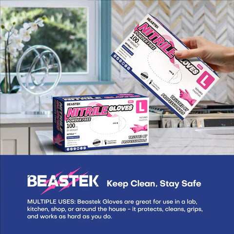 Box of Nitrile Exam Gloves 4 Mil 100 Count Powder-Free Latex-Free Medical And Food Safe Disposable Gloves in Hot Pink Small Size