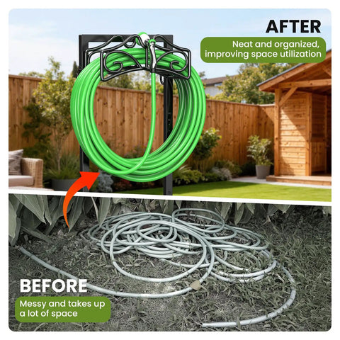 Heavy Duty Freestanding Garden Hose Holder Built To Last With Thick Gauge Metal For Outdoor Use, organized hose, reinforced base
