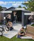 Four people using Best Go To 46 Piece Screwdriver Bit Set With S2 Steel Bits for various home repairs outside a shed