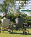 Back view of two people sitting on Oversized Directors Camping Chair Set Of 2 with 600 lbs capacity on lawn