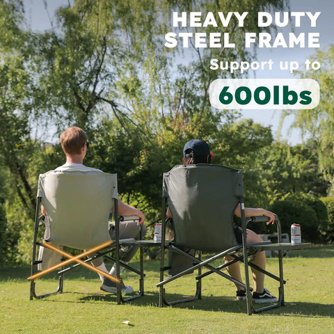 Back view of two people sitting on Oversized Directors Camping Chair Set Of 2 with 600 lbs capacity on lawn