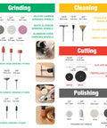 306 Piece Rotary Tool Accessories Kit With Storage Case For Cutting, Sanding, Grinding, Carving, Polishing, Drilling And Engraving - Grinding, Cleaning, Cutting, Polishing accessories displayed.
