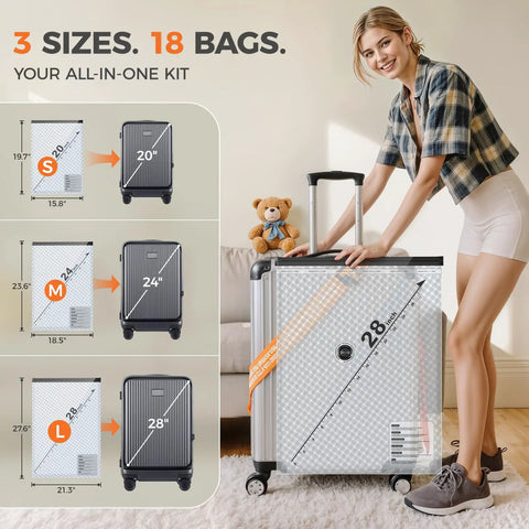 Cordless Travel Vacuum Seal Bags Set With Rechargeable Wireless Pump 18 Pack In 3 Sizes by suitcase with teddy bear