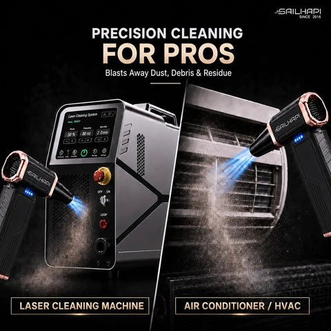 High Speed Cordless Air Duster 300000 RPM Turbo Blower with variable speed, precision cleaning in HVAC unit display