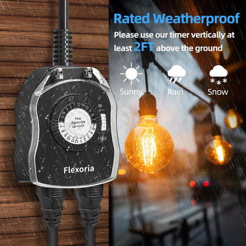 Outdoor Timer Outlet Waterproof Mechanical Dial Set And Forget It 24 Hour Plug In Light Timer With 2 Grounded Outlets