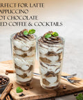 Heavy Hitting Double Wall Glass Coffee Tumblers Set Of Two with layered dessert, ideal for lattes and iced coffee.
