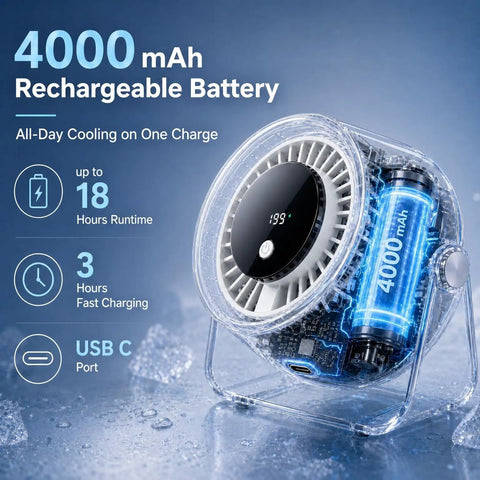 Chill Portable Desk Fan With 199 Speed Settings and 4000mAh Battery USB Powered with LED Display and Quiet Operation