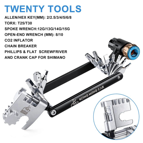 Compact Bicycle Multi Tool With CO2 Inflator And Chain Tool For Road And Mountain Bikes Torx Hex Screwdriver Set