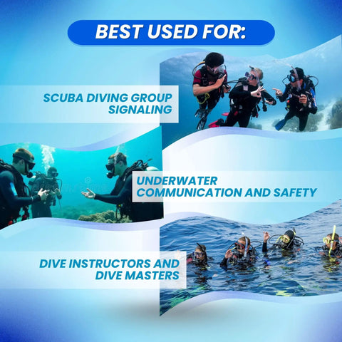 Image showing divers using a Six Point Five Inch Stainless Steel Tank Rattle Signal Device with Lanyard for scuba communication.