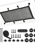 Under Desk Cable Management Net With Privacy Mesh Large Capacity Cord Organizer and installation accessories displayed on white background