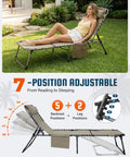 Woman relaxing on Face Hole Tanning Lounge Chair For Outdoors Folding Chaise Lounger with five-position recline, beige on grass
