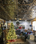 Room with Antique Gold Lilies And Swirls PVC Ceiling Tile 2x2 Ft Lay-In Or Glue-Up, covers 40 Sq Ft, holiday decor, wood paneling