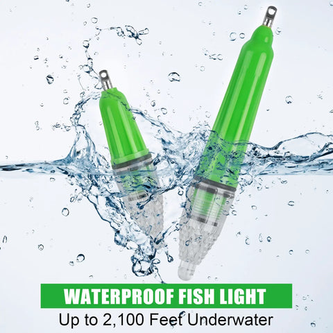 Four Pack Deep Water LED Fishing Light Kit with Beast Mode 360 Degree Green Steady On Glow Waterproof Night Lure Lights submerged