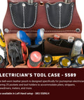 Right Hand Electrician Tool Case With 25 Pockets And Tool Holders, Heavy Duty Belt Pouch filled with tools, leather construction