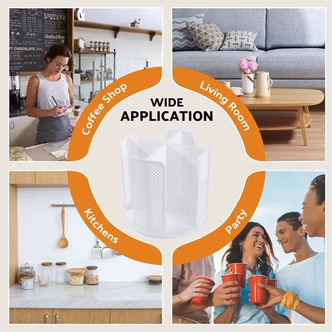 Rotating Cup Dispenser With Four Compartments And Lid Holder 360 Degree Tray Holds 3 To 16 Oz Disposable Cups Countertop Organizer