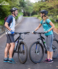 Two cyclists with mountain bikes, using Premium Ergonomic Non Slip Bike Grips For MTB Handlebar Dual Locking 130mm Universal Fit