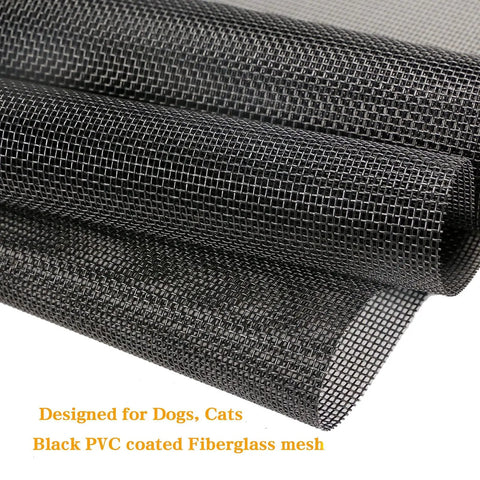 Close-up of charcoal fiberglass mesh from Pet Proof Window Screen Replacement 48 By 100 Inches Thick Charcoal Fiberglass Mesh For Sliding Pet Screen Doors, Heavy Duty Screen Door Protector For Dogs And Patio Pets, Durable DIY Repair Kit