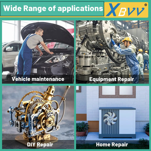 XBVV 95-pc compressor gasket kit, 12 sizes; collage of automotive repair, DIY, and home AC repair.